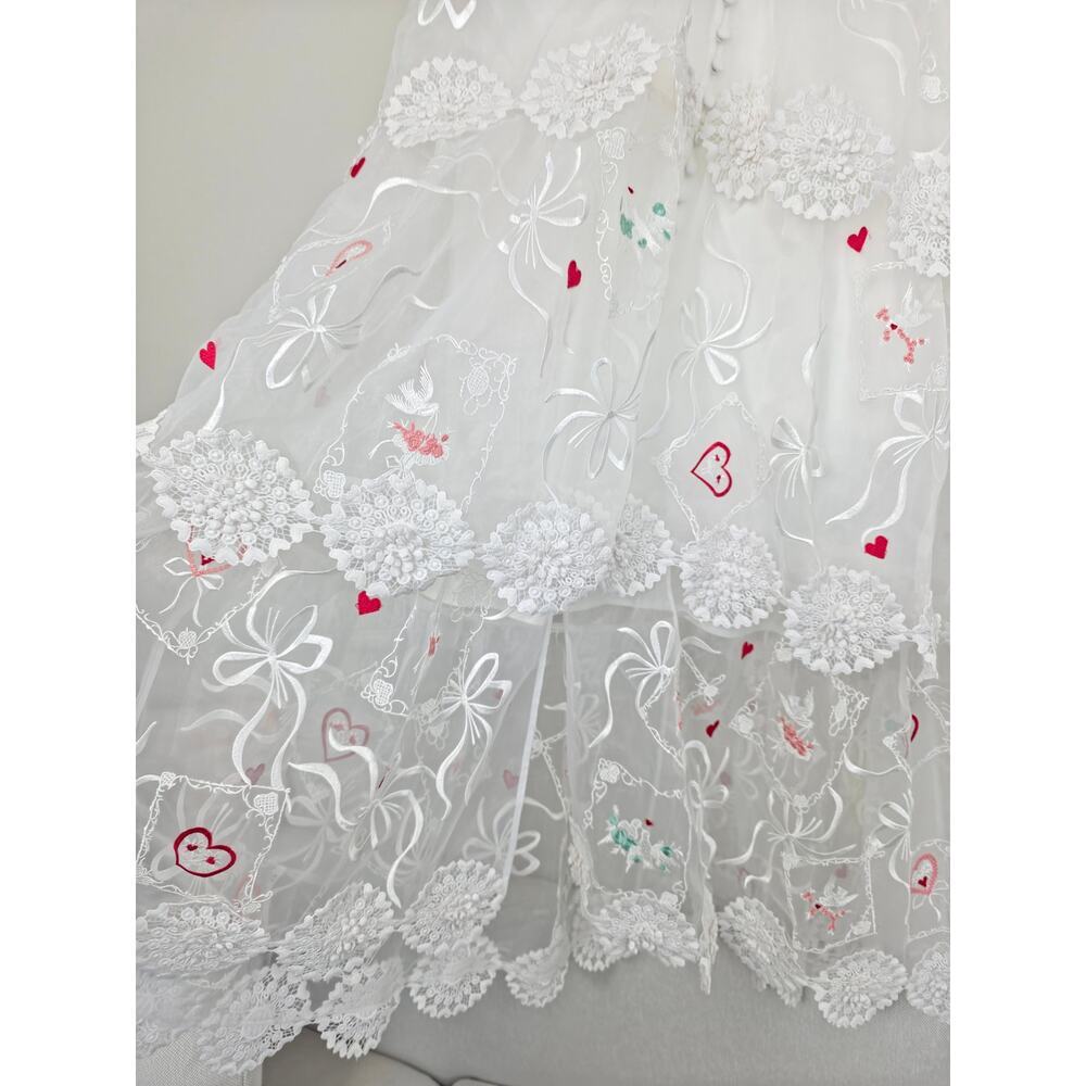 Maeve Sheer 3D Floral V-Neck Maxi Dress Ivory Pink & Red Hearts Sz Small NWT - Picture 7 of 15